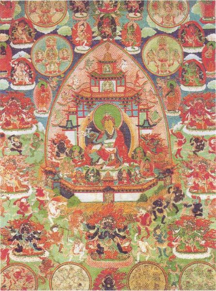 Гуру Падмасамбхава в окружении образов бардо. Танка. Тибет.